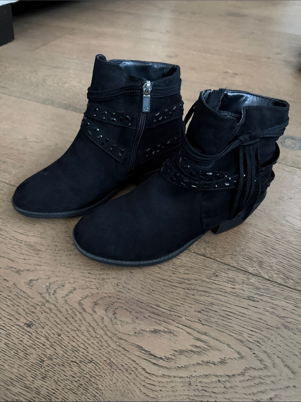 Reaction Kenneth Cole Black Studded Fringe Ankle Boots